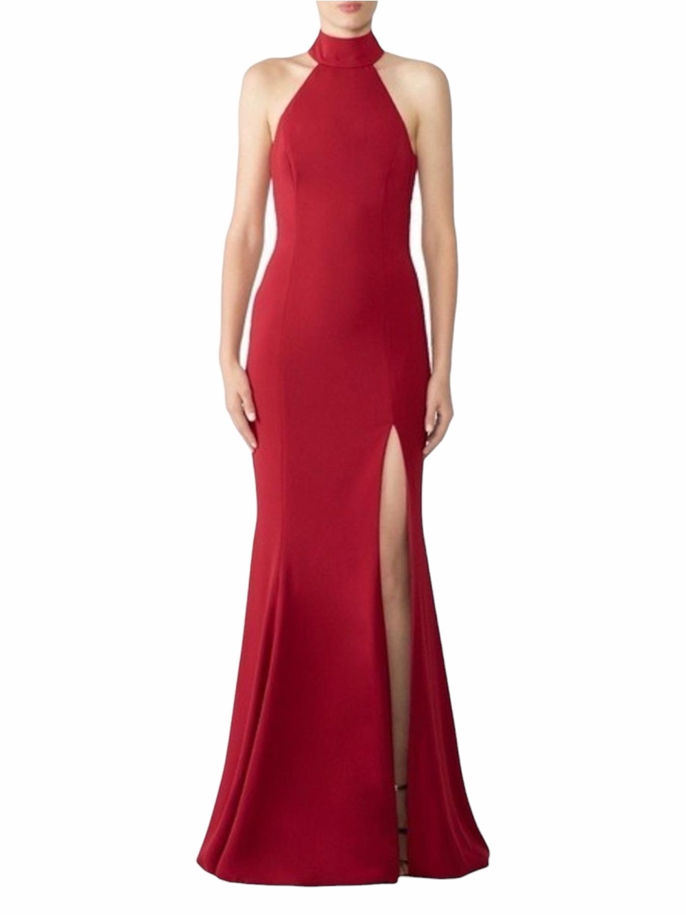 Jay Godfrey Burgundy Backless Cameo Halter Evening Gown 8